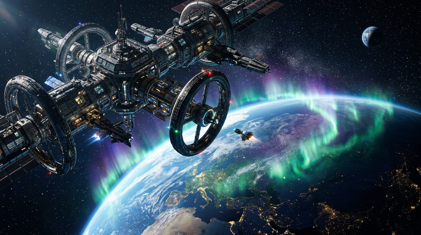 Epic sci-fi space station AI video frame showcasing Banananano2 cinematic quality