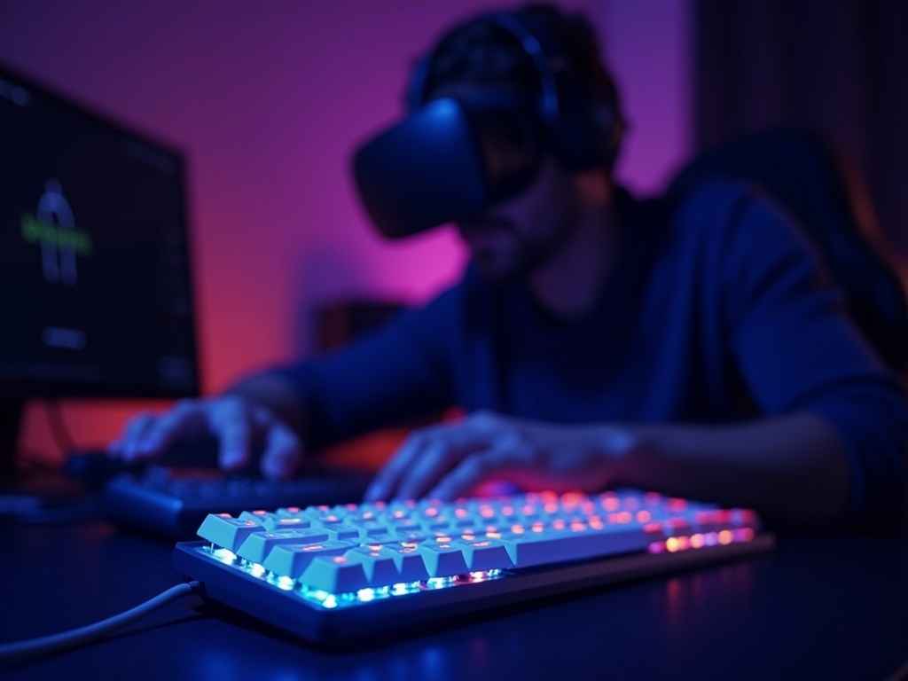 Escritorio minimalista con el teclado EPOMAKER TH80 Pro iluminado
