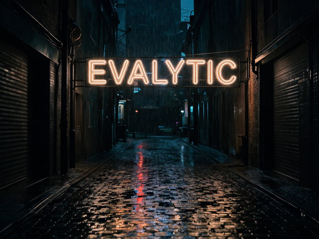 z-image-turbo — A glowing neon sign reading EVALYTIC in a dark rai