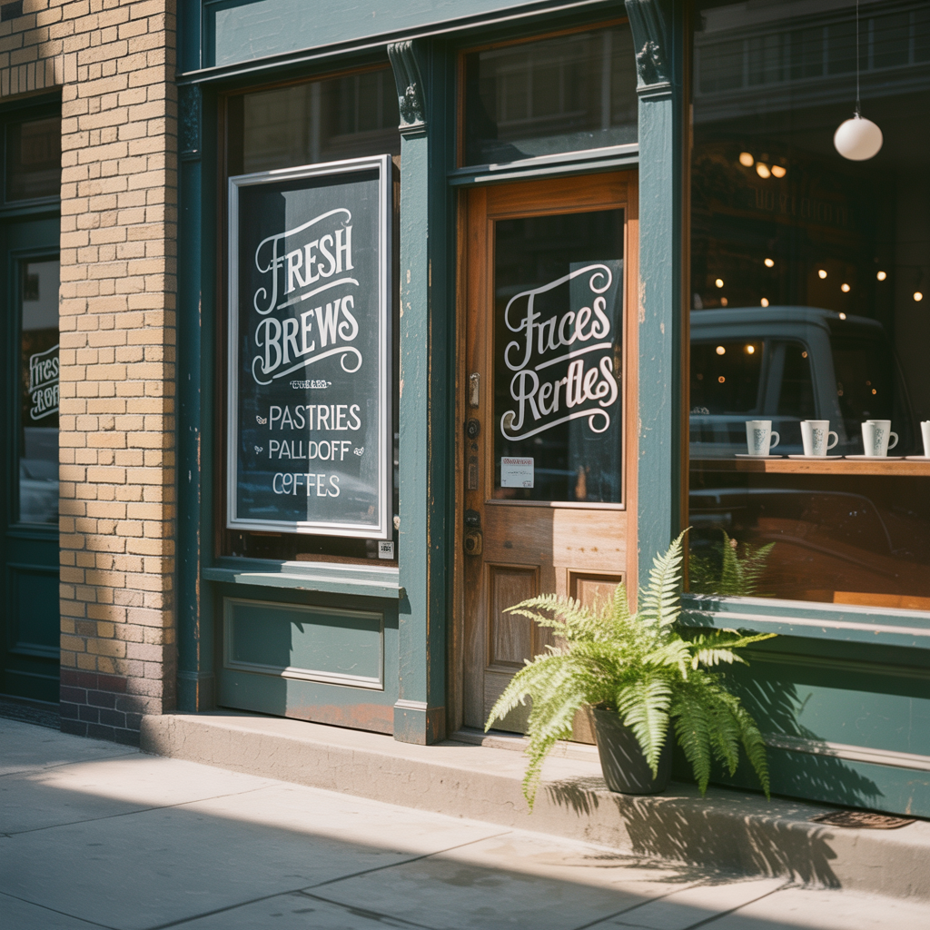 ideogram-v3 — A vintage coffee shop storefront with hand-lettere