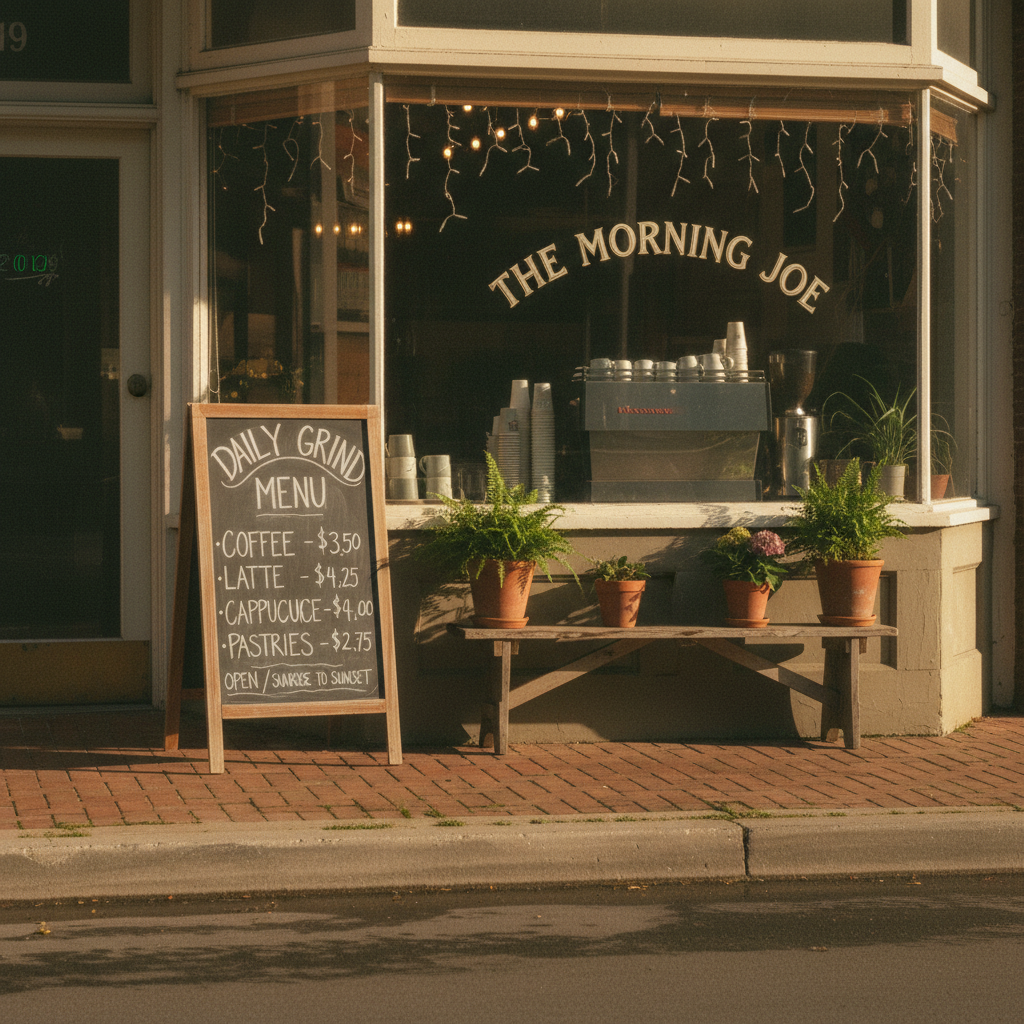 nano-banana — A vintage coffee shop storefront with hand-lettere