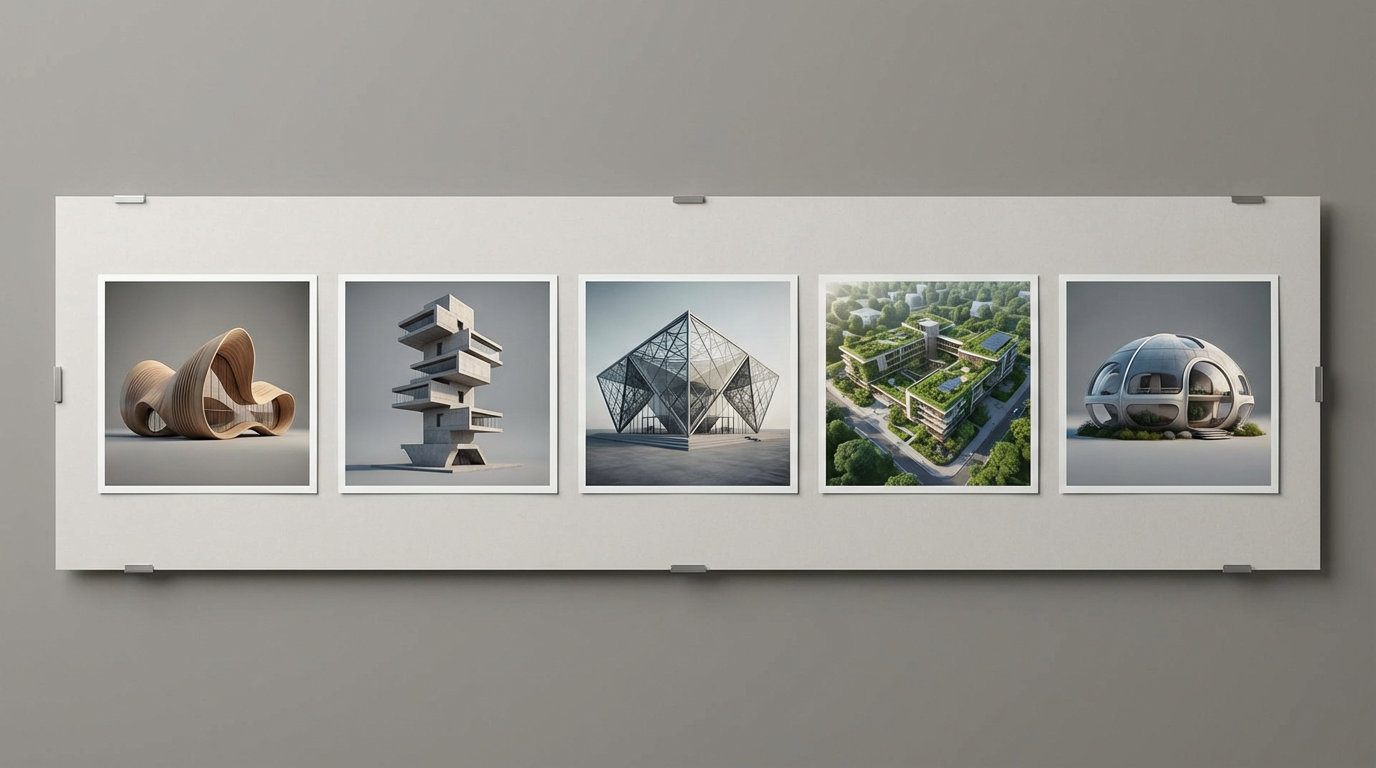 AI software generating multiple architectural concept variations from prompts