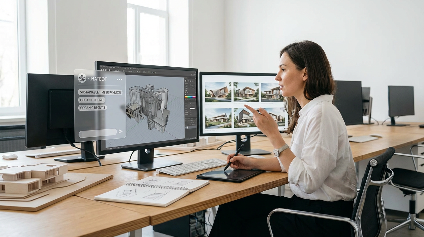 Architect using AI software in an architectural design workflow