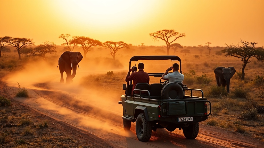 Kenya safari 4x4 at golden hour in Maasai Mara