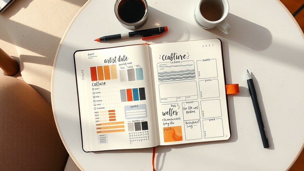 Artist Date Capture bullet journal page on a cafe table