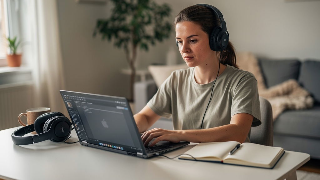 young freelancer working on laptop for how beginners are making money with ai content creation