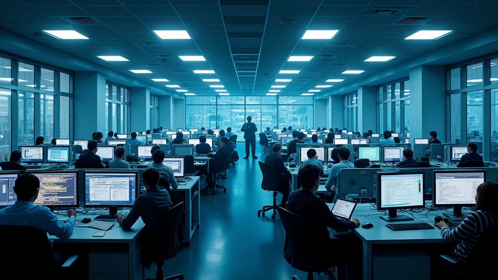 Oficinas modernas oscuras representando el clima de tensión corporativa en Amazon
