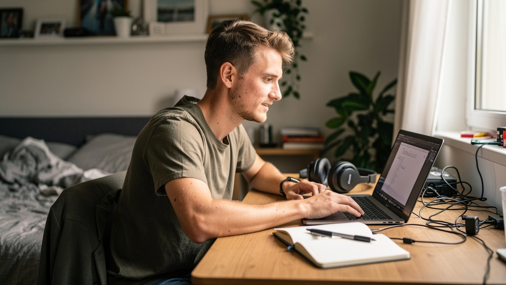 young freelancer working on laptop for the easiest ai side hustle anyone can start in 2026