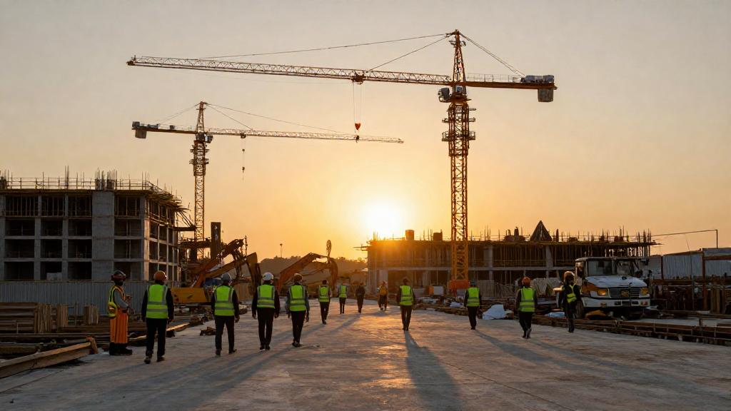 Construction site at sunset