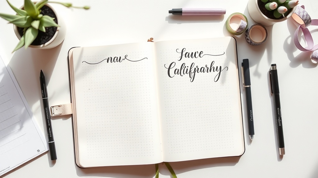 Faux calligraphy header practice in a bullet journal