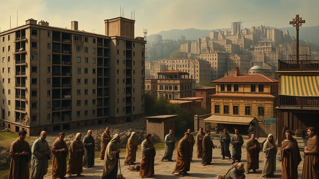 Allegorical rebuilding scene