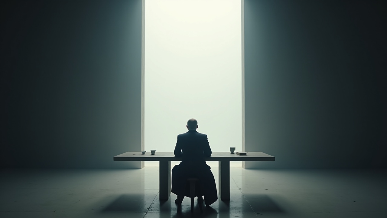 una-figura-humana-sola-sentada-ante-una-38ec905mkr