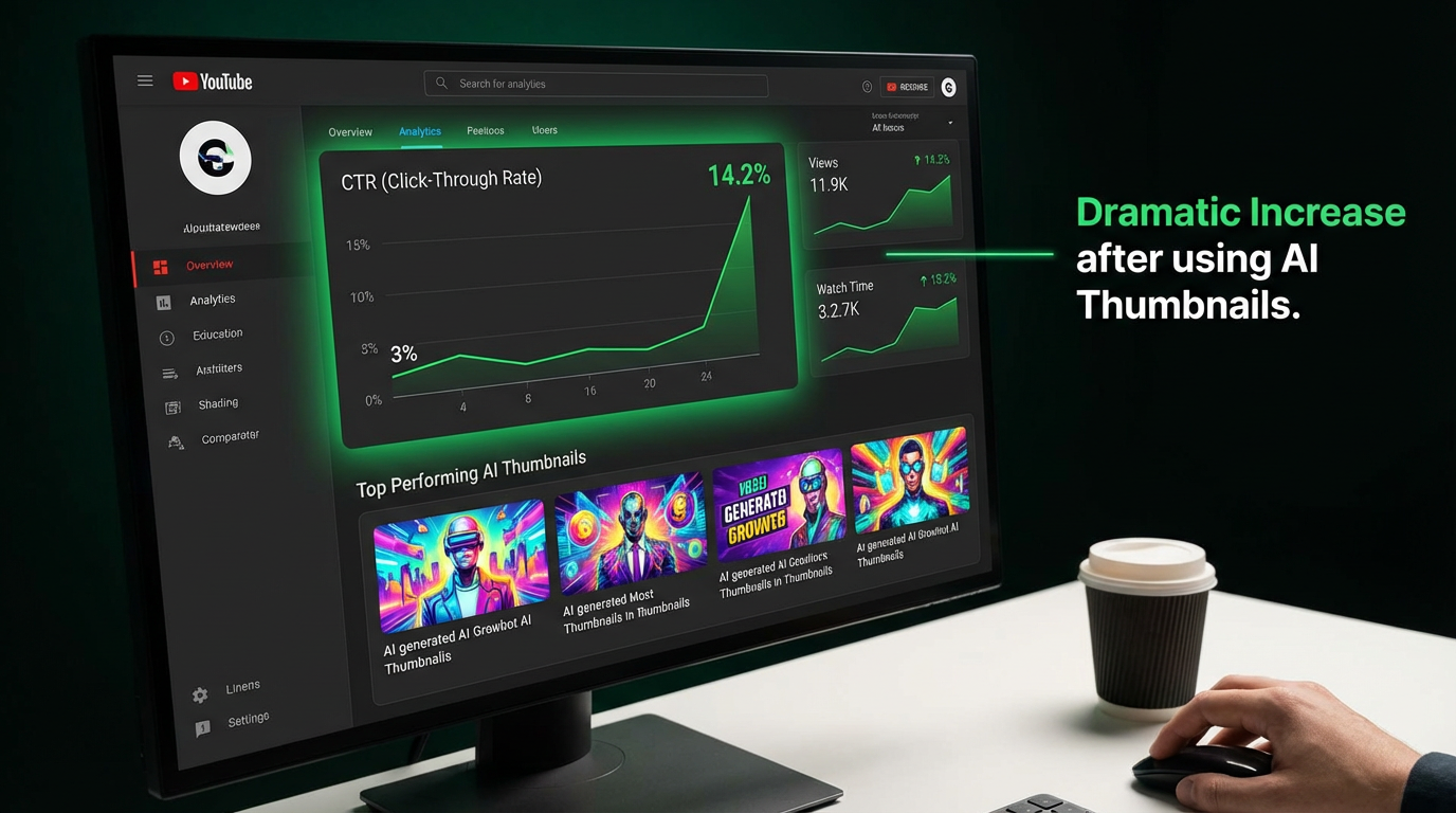 YouTube analytics showing CTR improvement after switching to AI-generated thumbnails