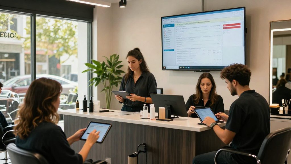 Salon reception with CRM dashboard