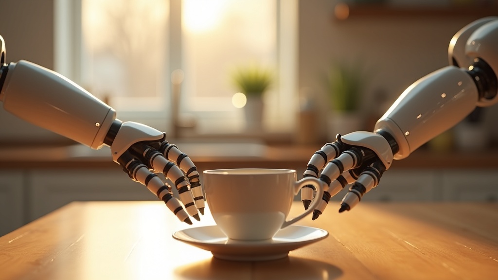 Detalle de los brazos robóticos y sensores del Robot Asistencial ADAM