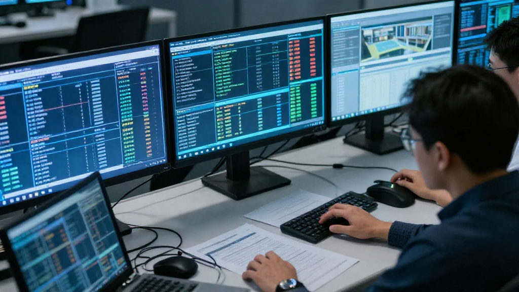 Control room with analysts monitoring real‑time dashboards
