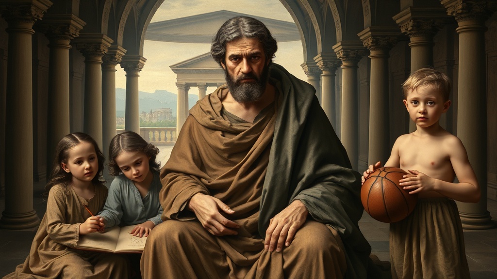 Allegorical family scene of parental sacrifice