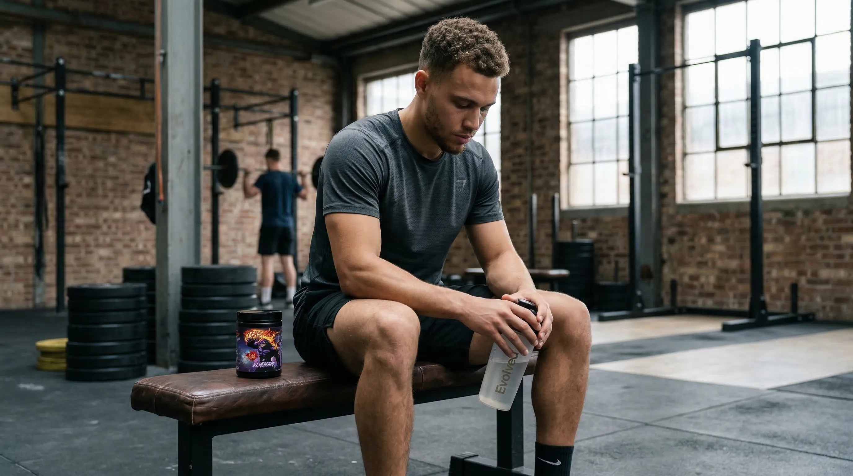 Lifestyle editorial záber športovca s Evolved Aftershock pred tréningom pre článok Najlepšia predtréningovka 2026: Veľký test a porovnanie