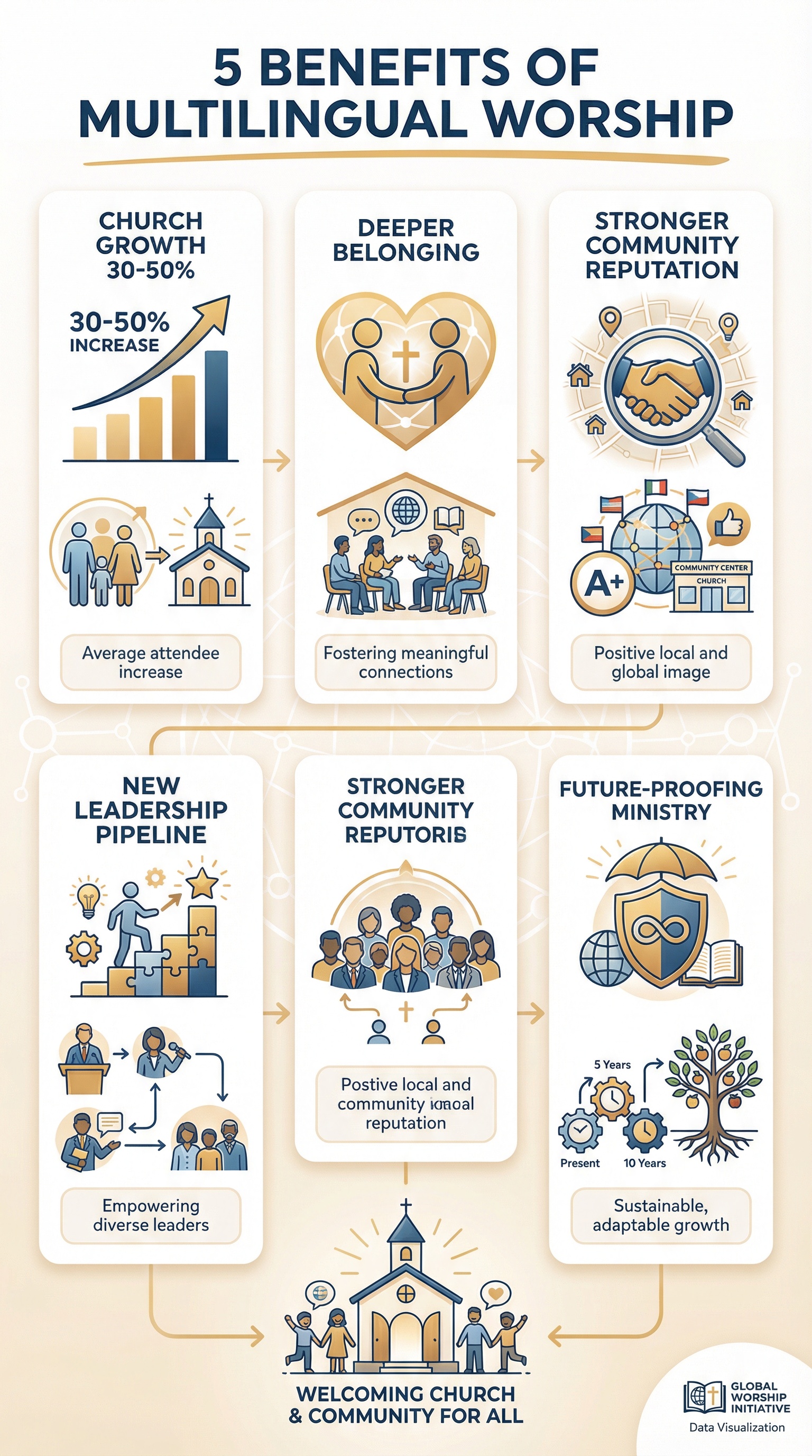Infographic showing 5 benefits of multilingual worship for church growth