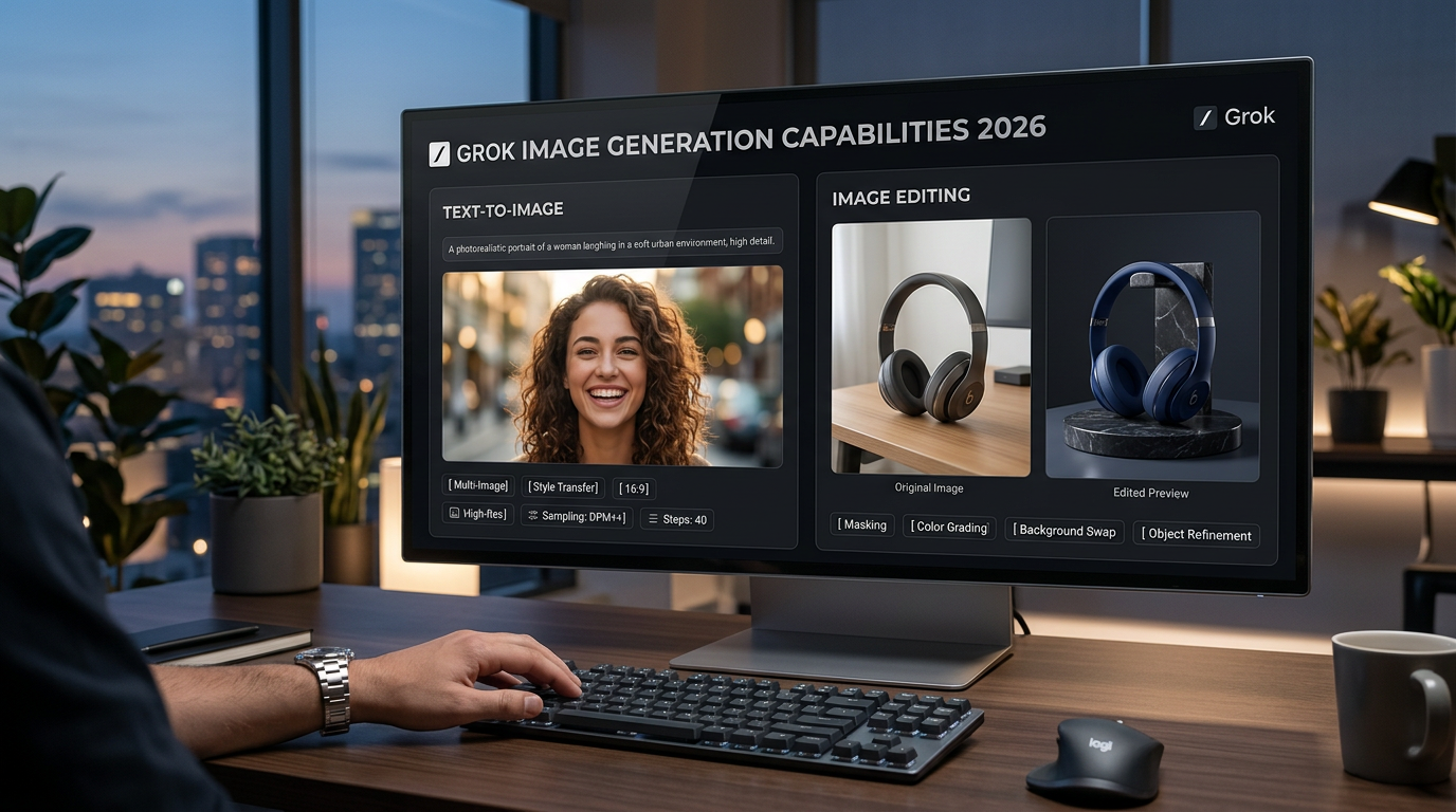 Grok Imagine image generation and editing dashboard with text-to-image and image editing workflows