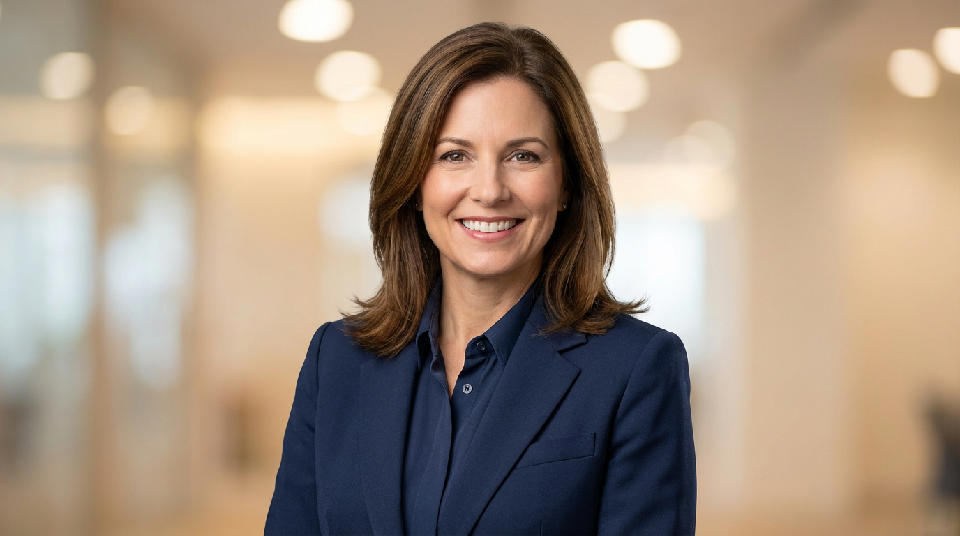 Professional AI-generated corporate headshot portrait with studio lighting and soft bokeh background