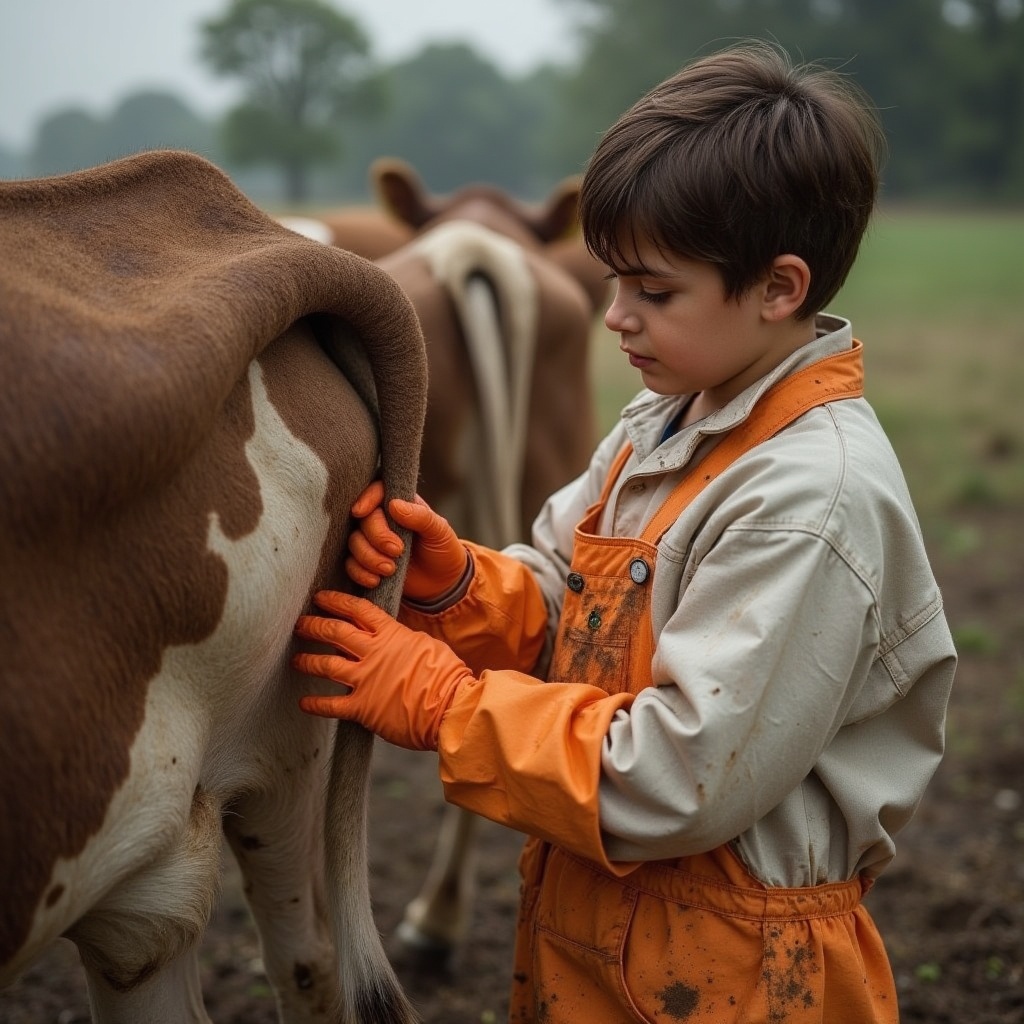 a-15-year-old-boy-puts-on-long-orange-veterinary-fd92mi9yyy