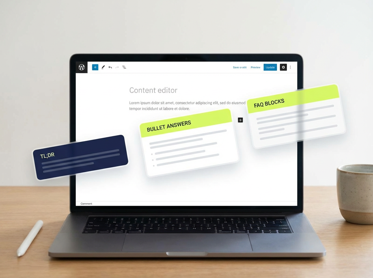 Illustrative mid-article image showing a close-up, photorealistic scene of a content editor screen splitting into modular ...