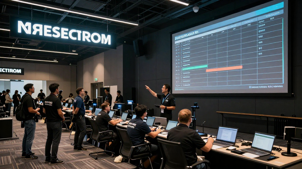 Back‑stage crew coordinating with vendors in a conference hall