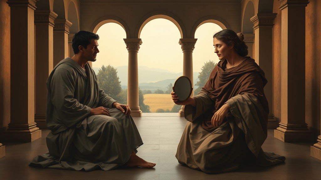 Renaissance-style allegory of outward appearance and inner truth