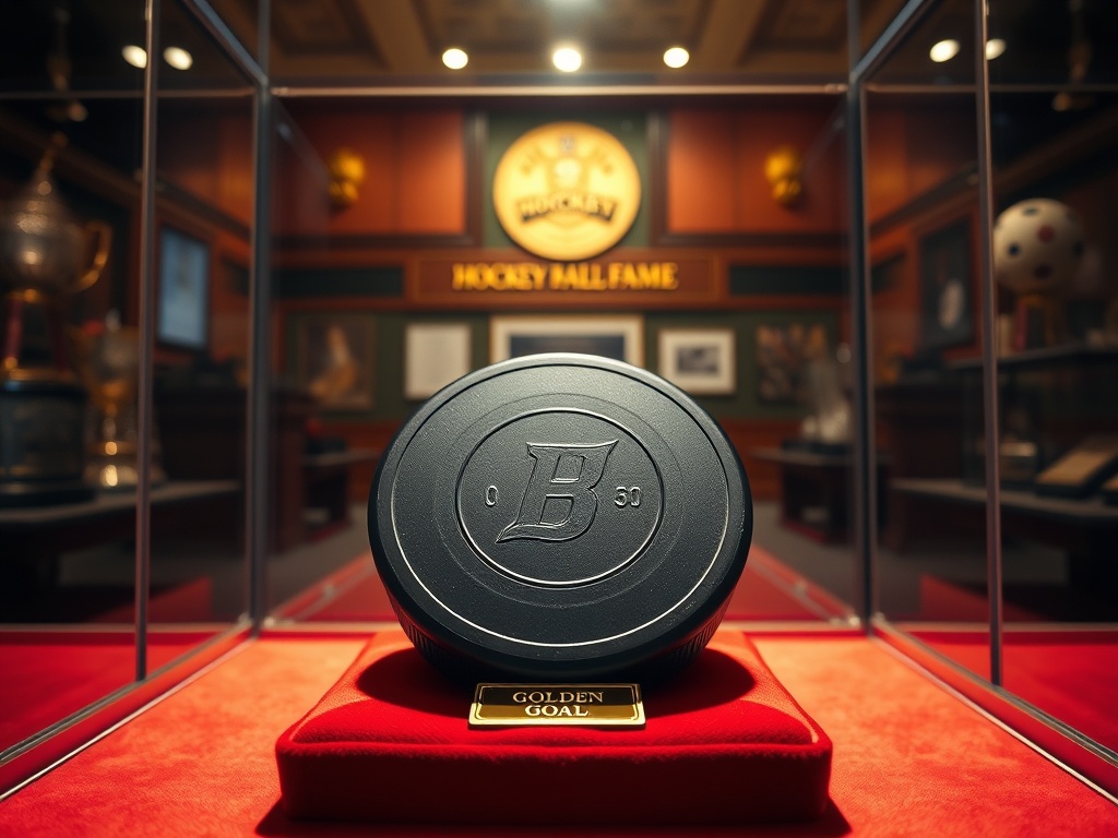 Hughes' Olympic Gold Medal Hockey Puck at Hall of Fame
