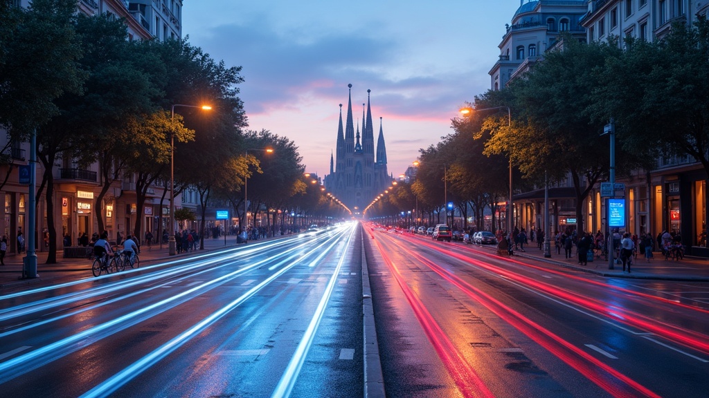 Cruce urbano en Barcelona con superposición de datos digitales del proyecto BILM