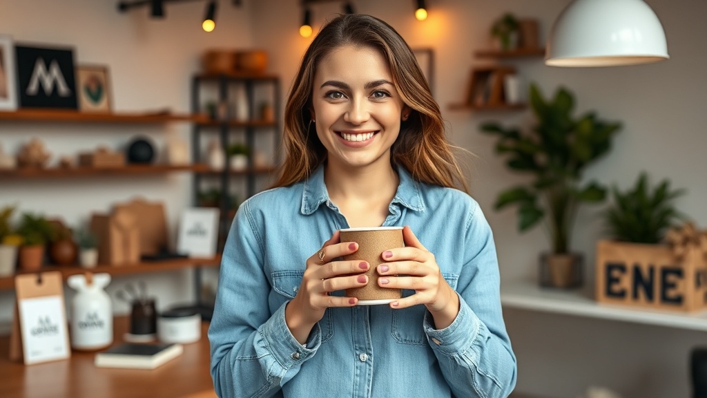 Entrepreneur femme avec tasse de café dans son bureau moderne