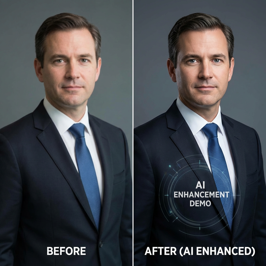 Professional AI-enhanced headshot with sharp 4K detail