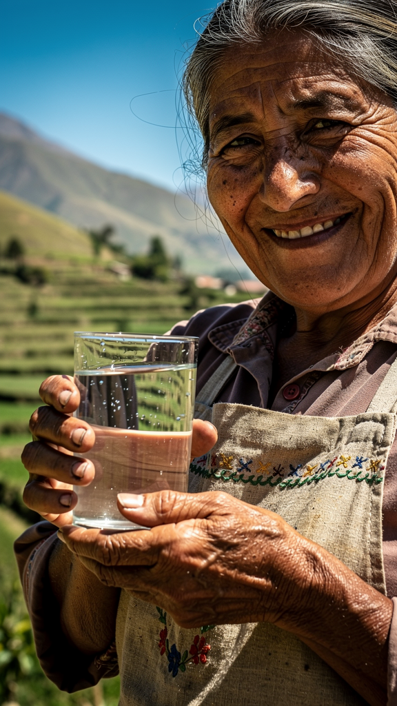 Mujer rural chilena con acceso a agua potable limpia