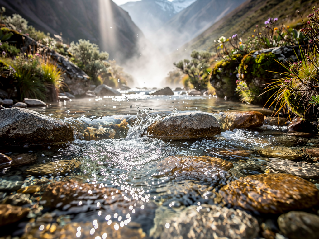 Río cristalino en los Andes chilenos — fuente de agua para comunidades rurales