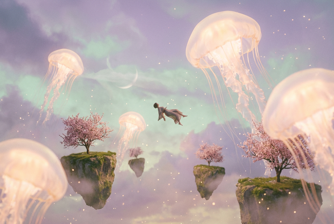 Surreal dreamy floating landscape lo-fi