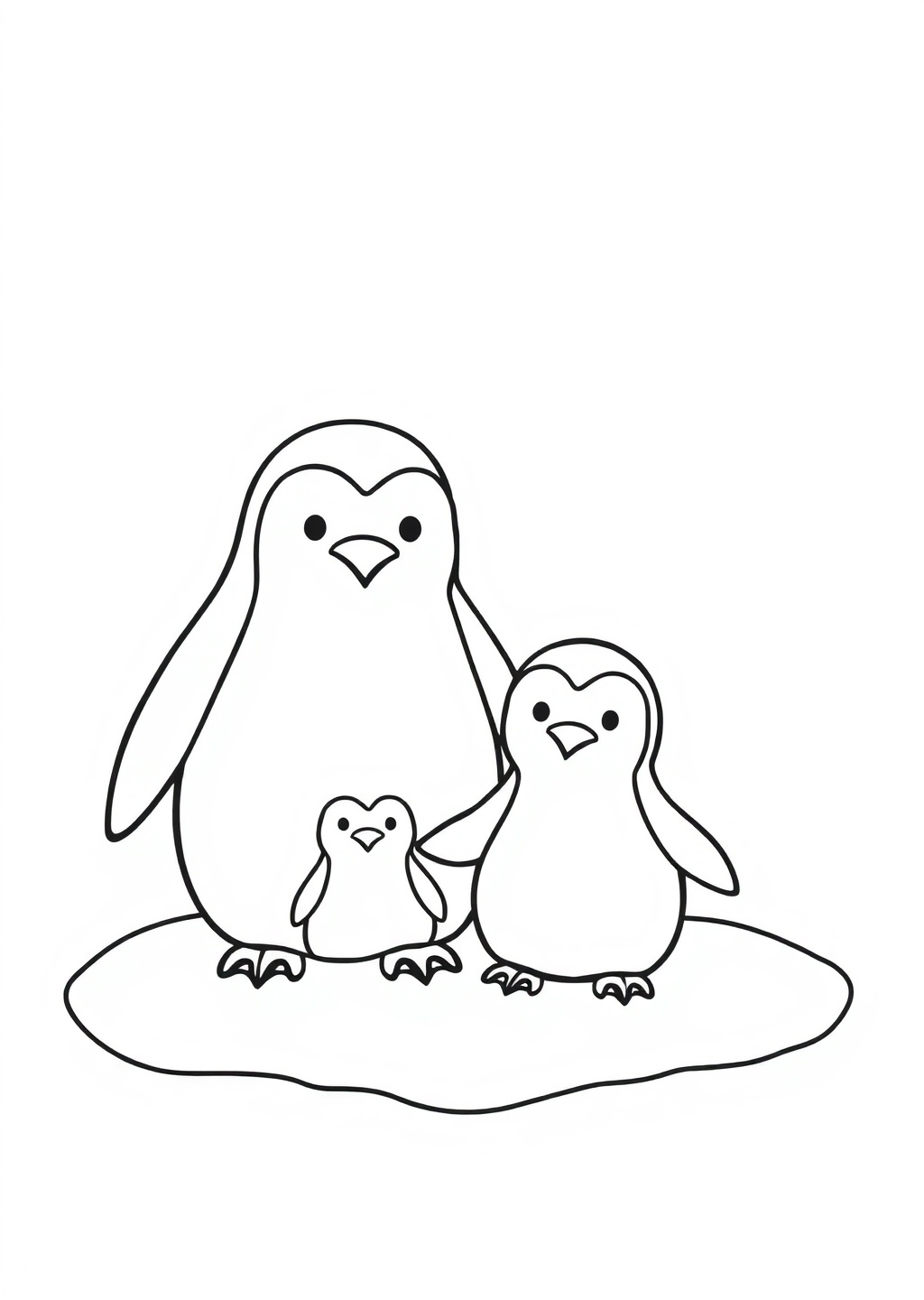 Ausmalbild: a cute penguin family on ice