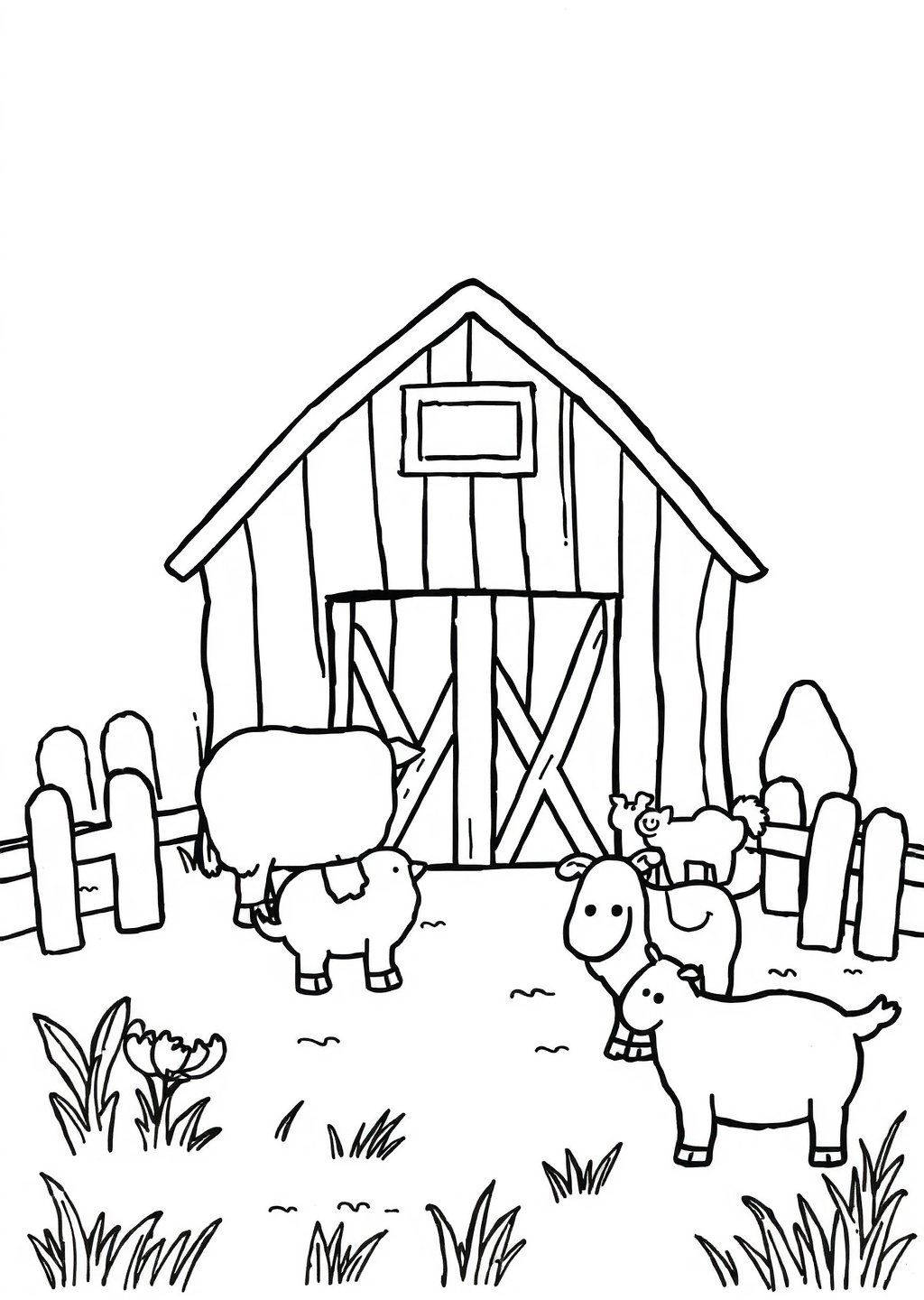 Ausmalbild: Bauernhof-Szene
