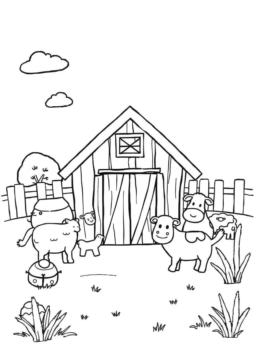 Ausmalbild: Bauernhof-Szene