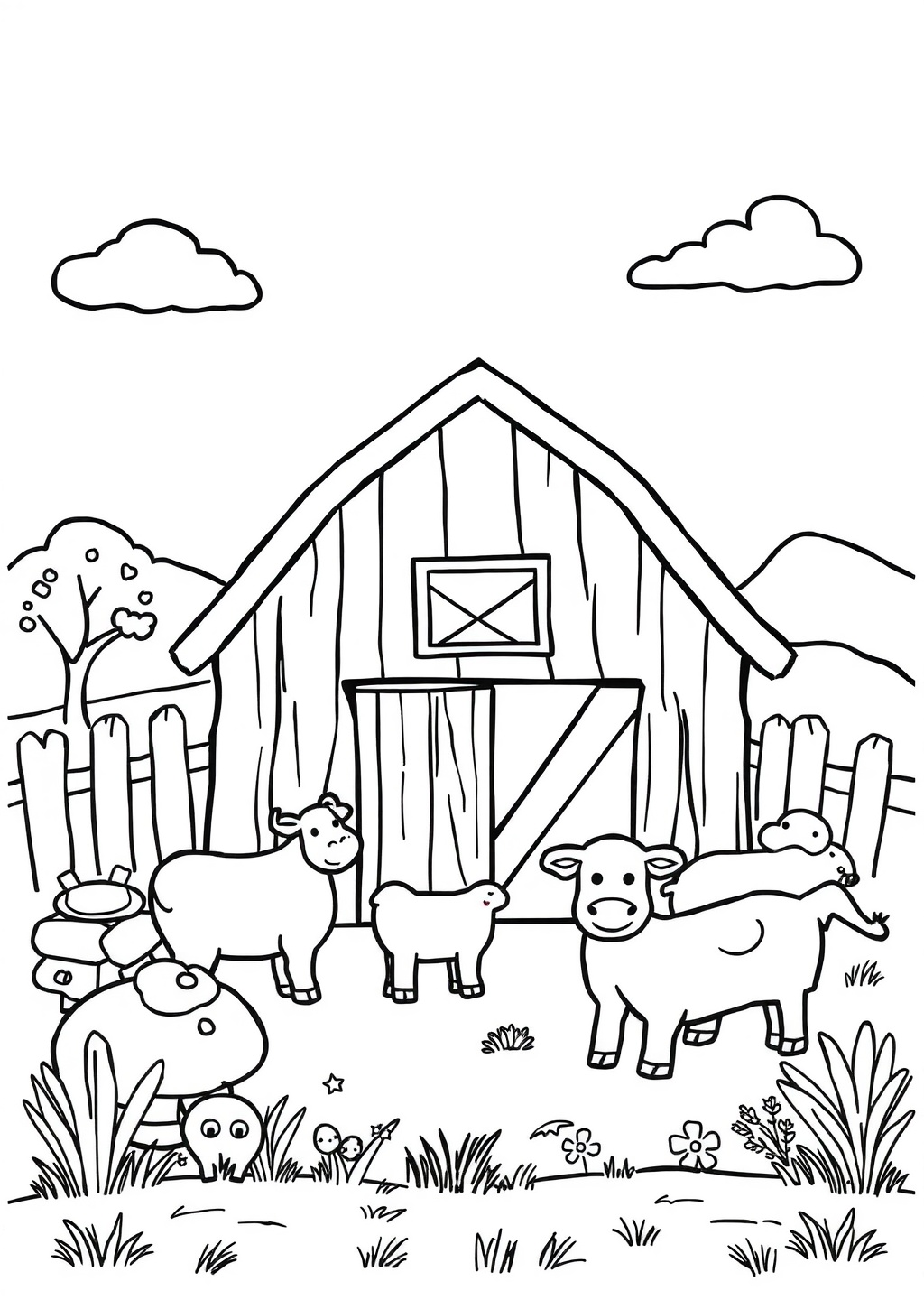 Ausmalbild: Bauernhof-Szene