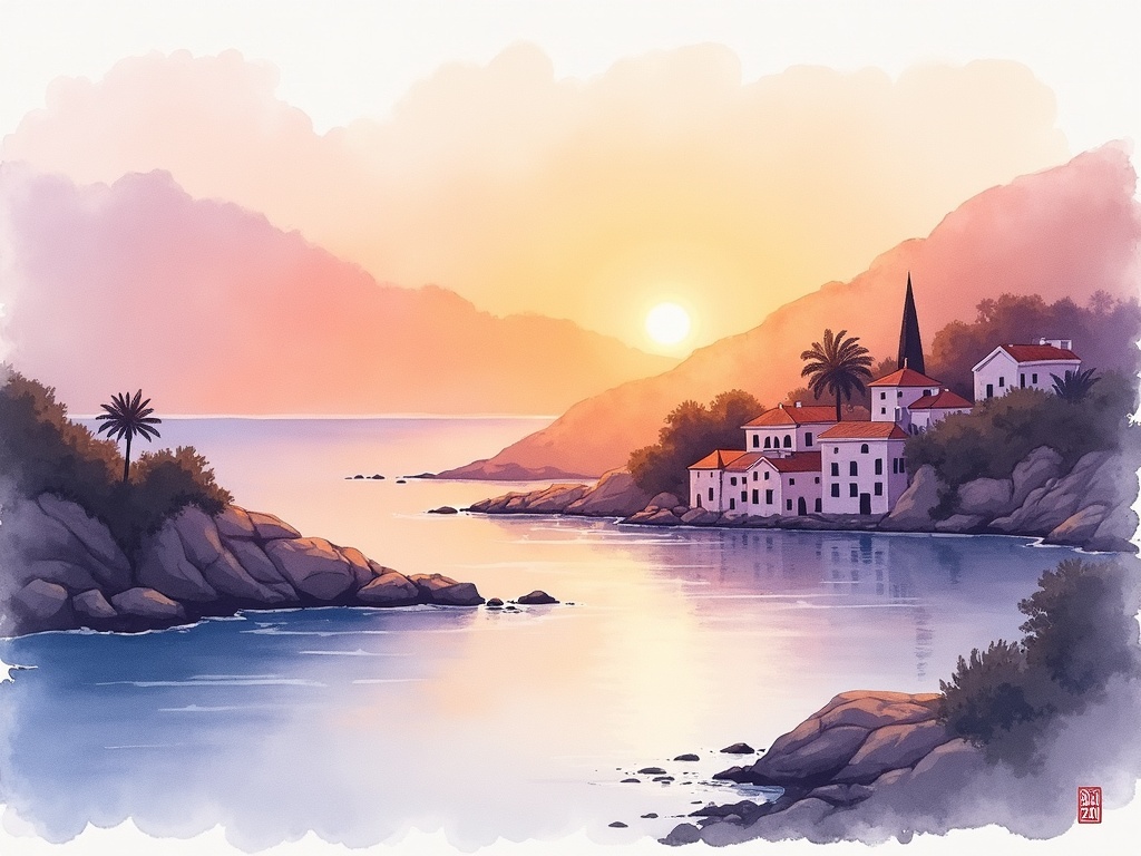 AI Photo to Watercolor Painting - Coastal Scene