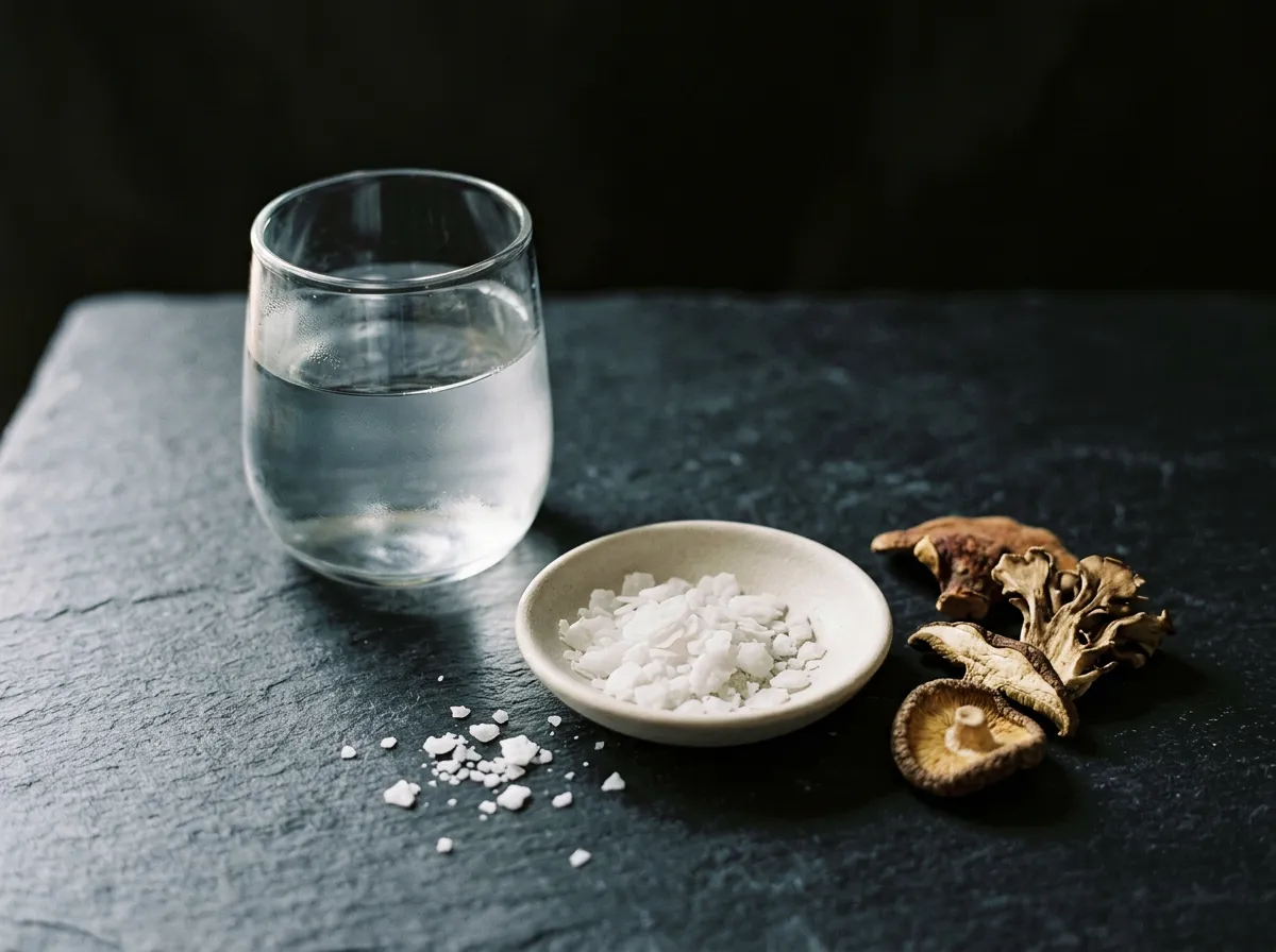 Minimalist still life with water and natural elements associated with recovery