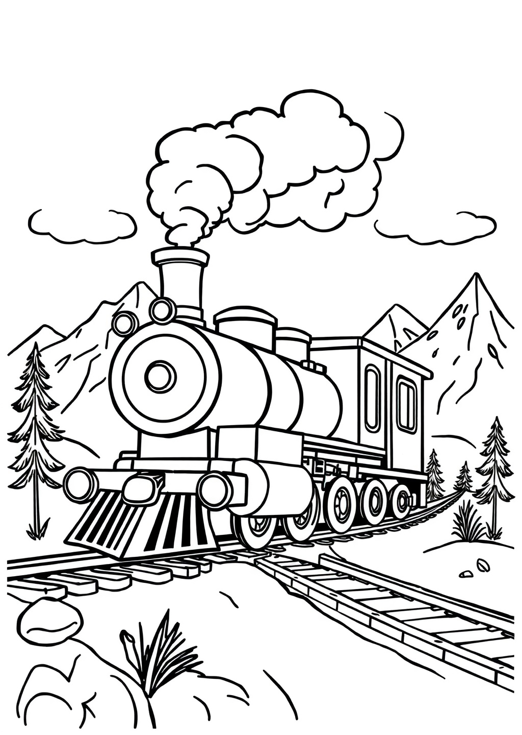 Ausmalbild: Dampflok