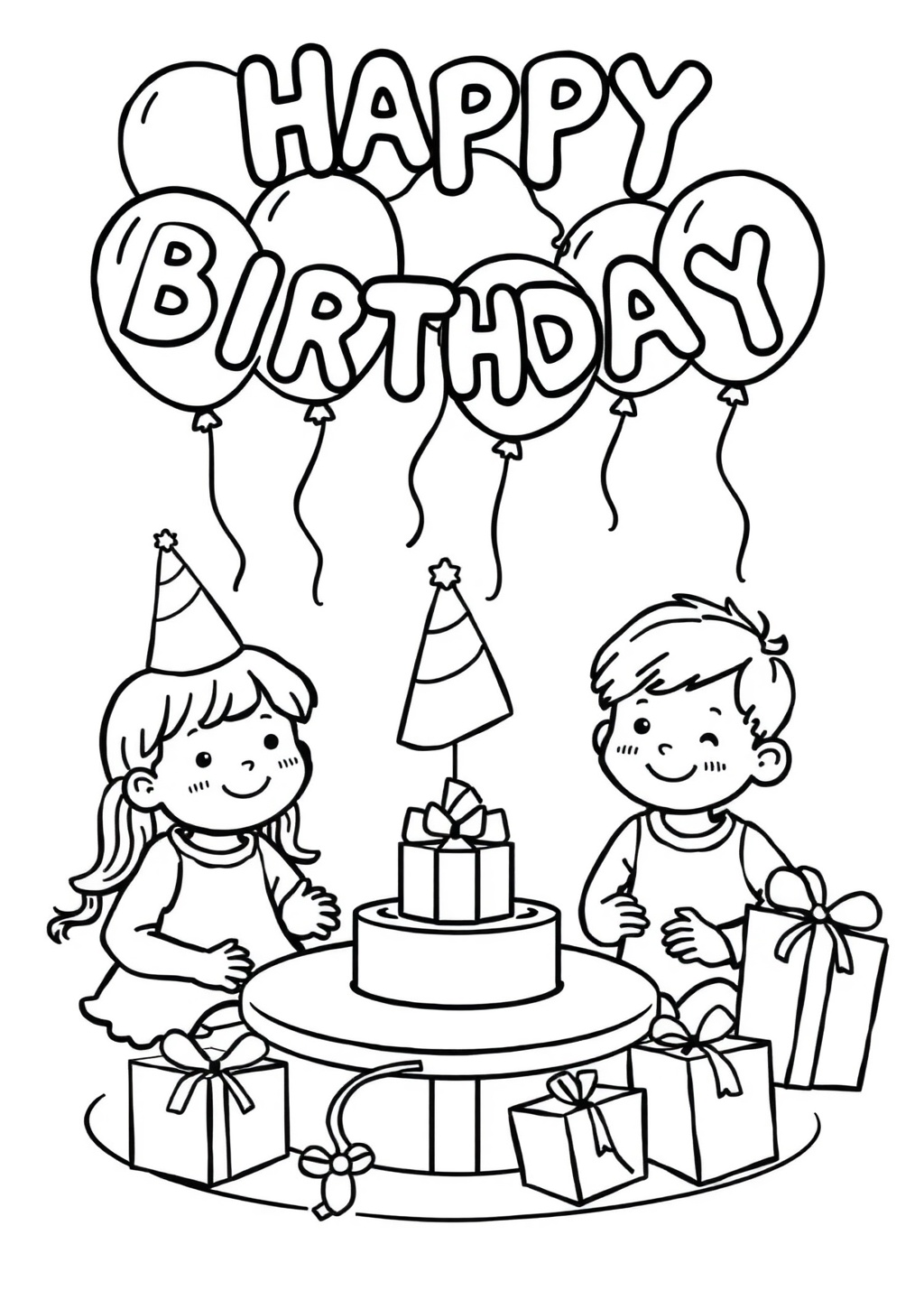 Ausmalbild: Geburtstagsparty