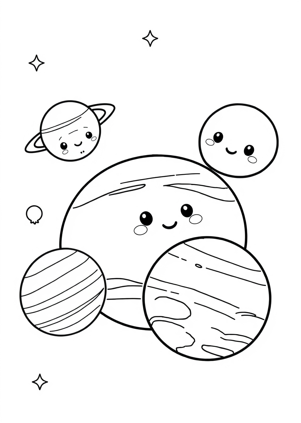 Ausmalbild: Kawaii Planeten