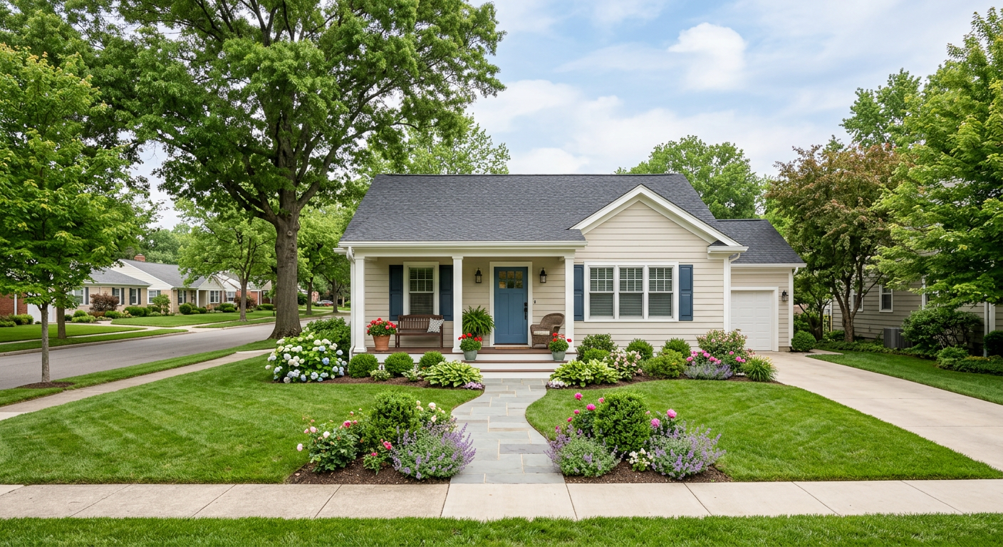 Empty residential bedroom with hardwood floors and large windows, natural afternoon light streaming in