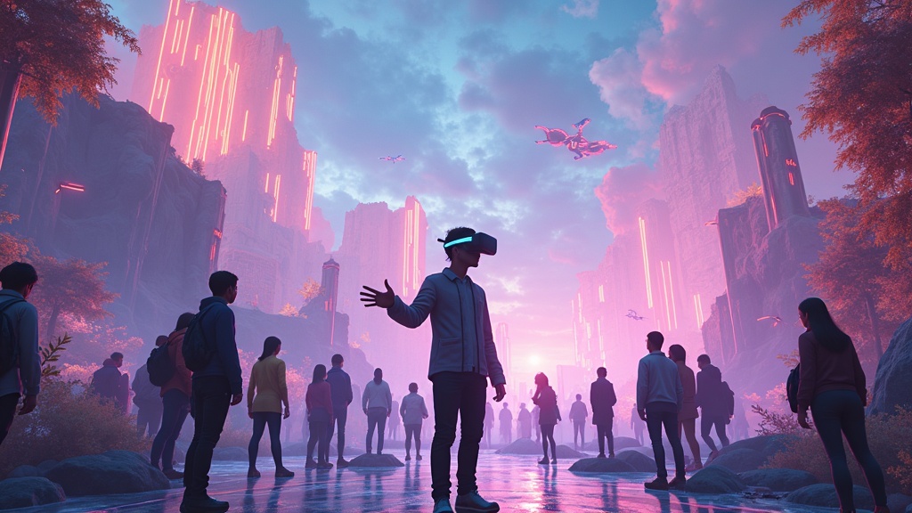 Usuario explorando el metaverso de Horizon Worlds con gafas VR