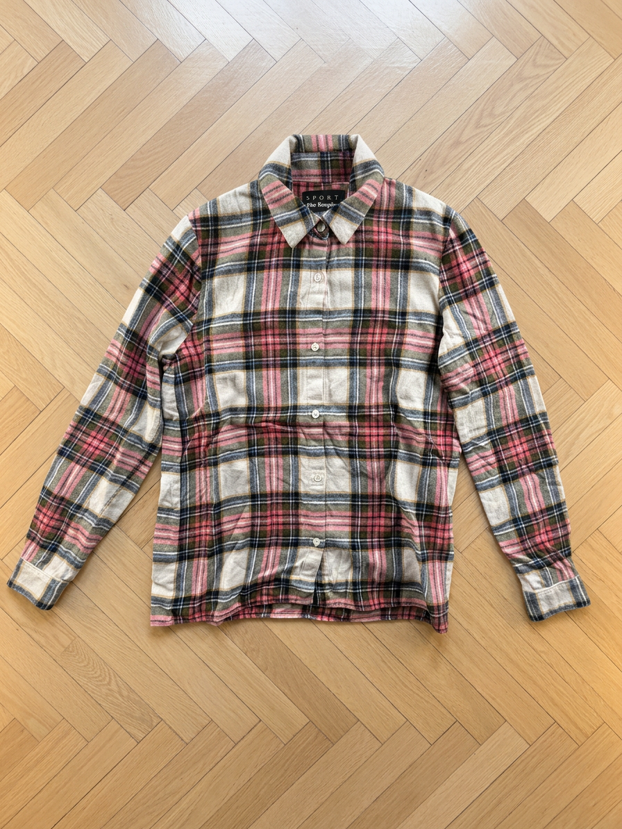 AI-enhanced plaid button-up shirt photo for Vinted listing