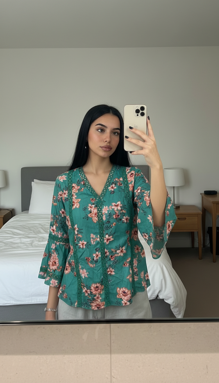 AI-enhanced floral top photo for Vinted listing