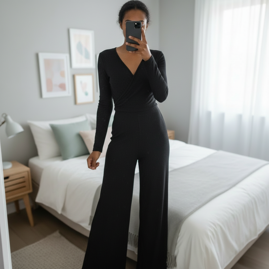 AI-enhanced jumpsuit photo for Vinted listing